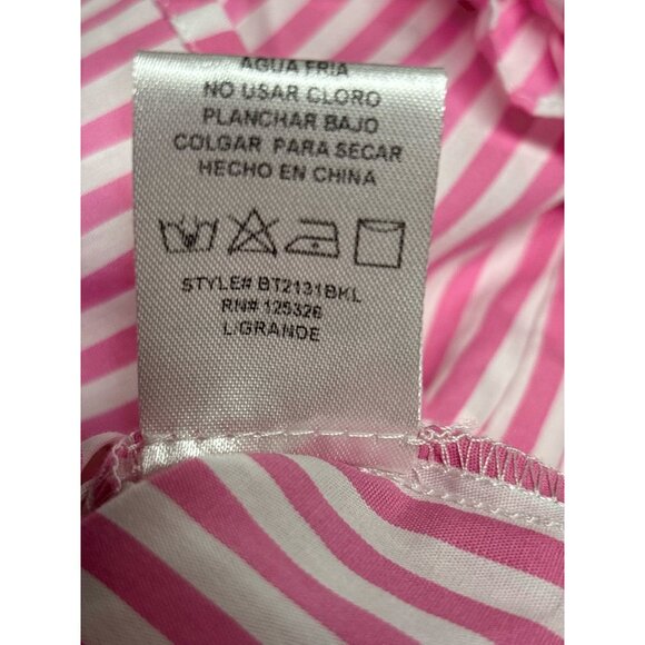 Pink & White Striped Ruffle Button-Down Blouse By Karlie Large Cotton Womens - Picture 8 of 10